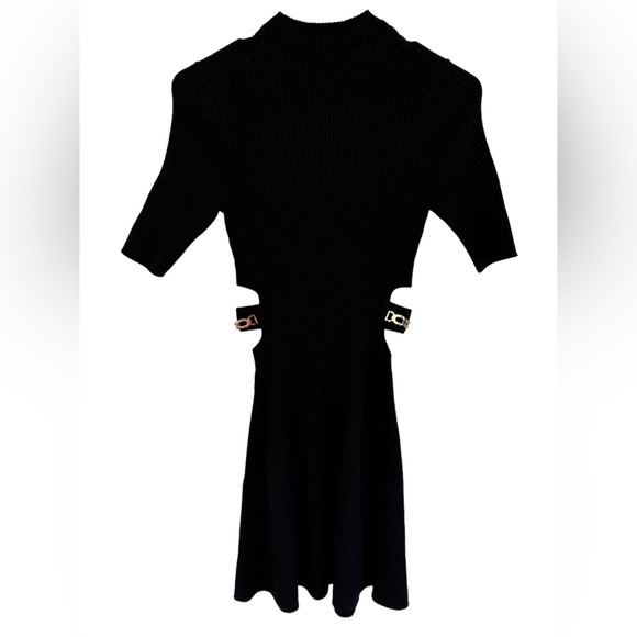 NWT MAJE Rain Cutout Women's Ribbed Knit Dress Back Short Sleeve Mini Size 38 - Picture 5 of 6